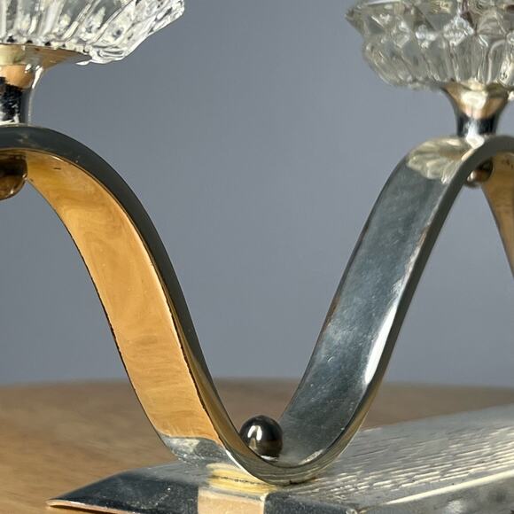 Vintage Western Germany 3 Candle Candelabra Crystal Metal - Picture 7 of 12